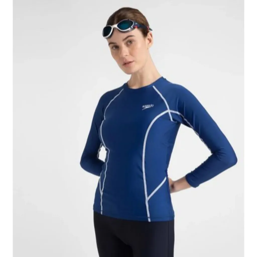 Speedo AF Solid LS Rash Top Swimming Costume Female (32, Red)