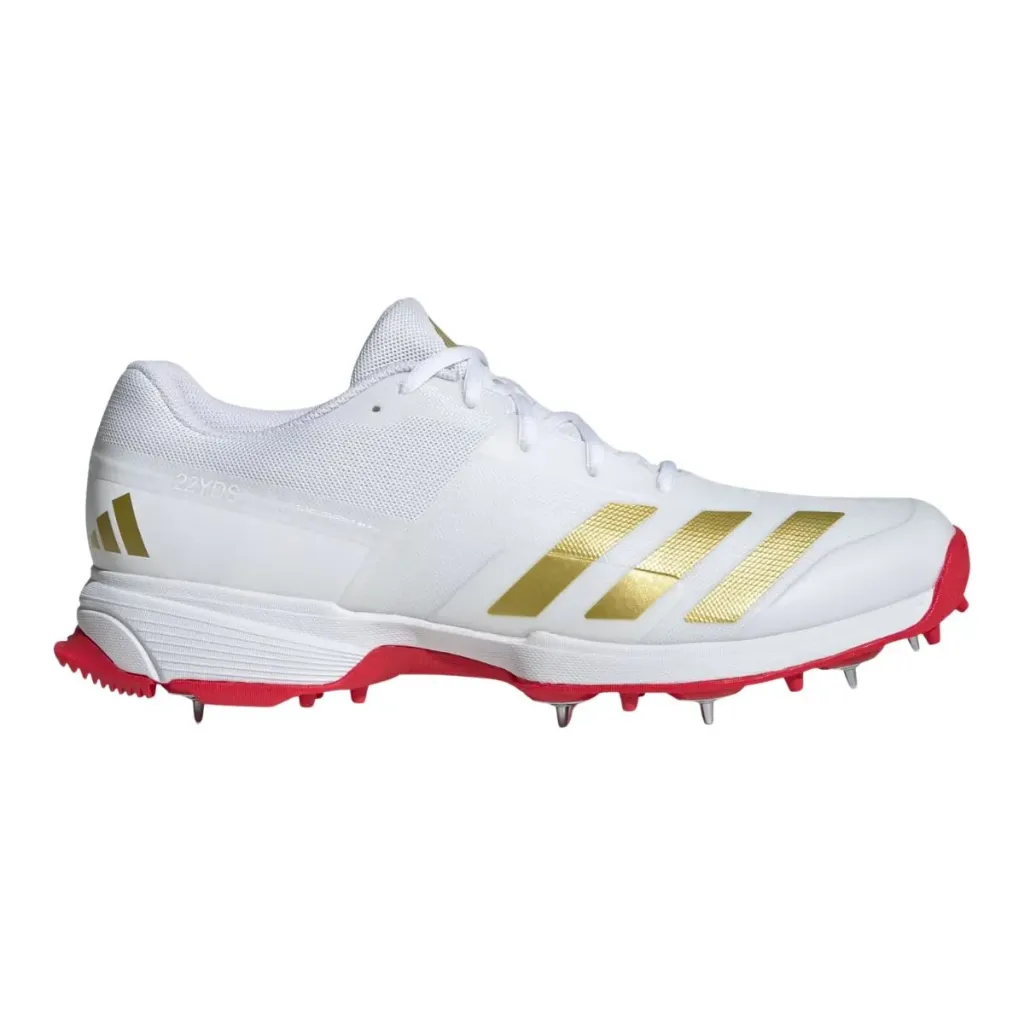 Adidas 22 YDS Cricket Shoes (Cloud White / Lucid Blue / Solar Red, UK7)